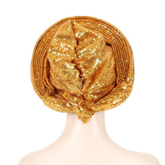 2848 African Headscarf Auto Gele Headties Party Headdress Sequins Shiny